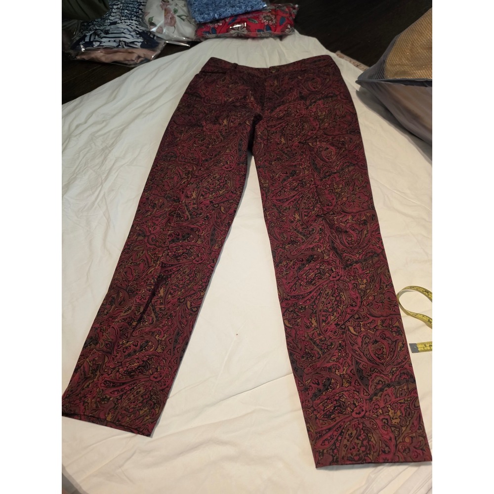 Dana Buchman Burgundy Paisley Straight Leg Trousers Size 4